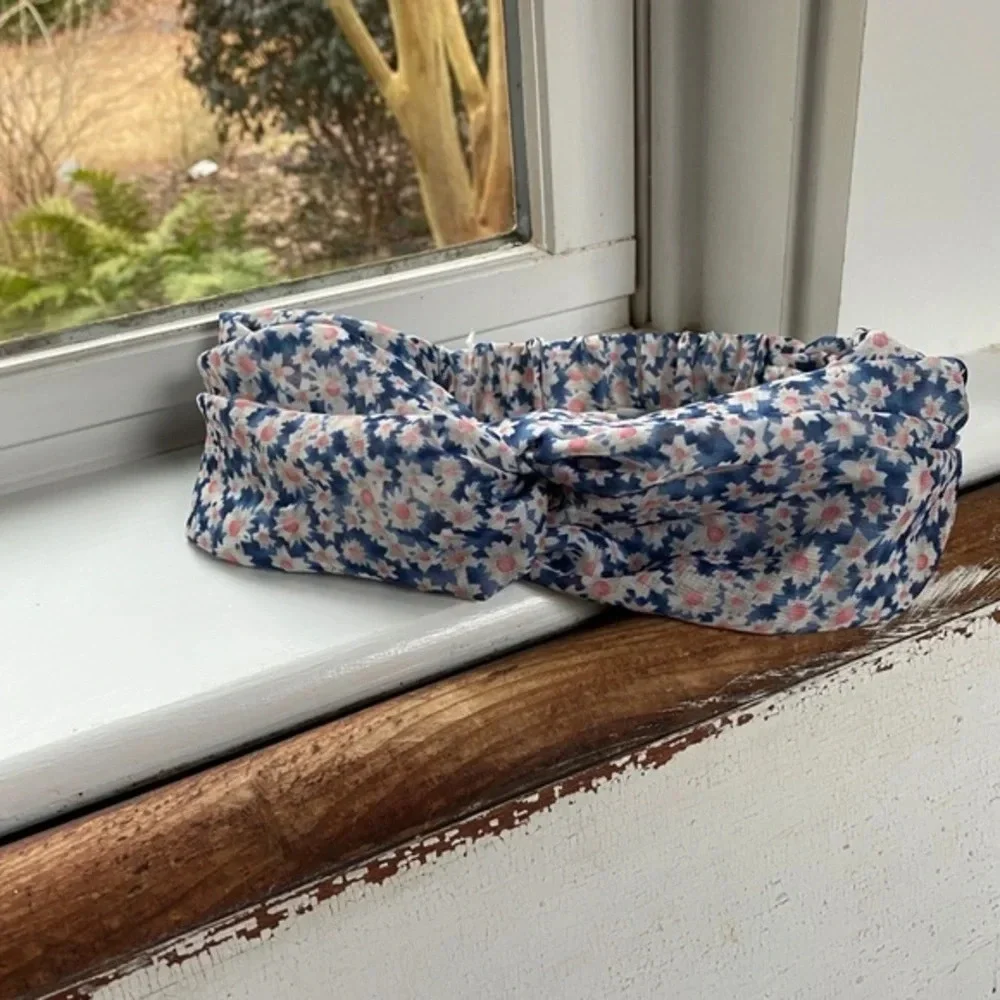 Anthropologie Blue Floral Twist Headband